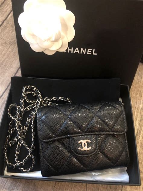 card holder with chain chanel|Chanel classic wallet on chain.